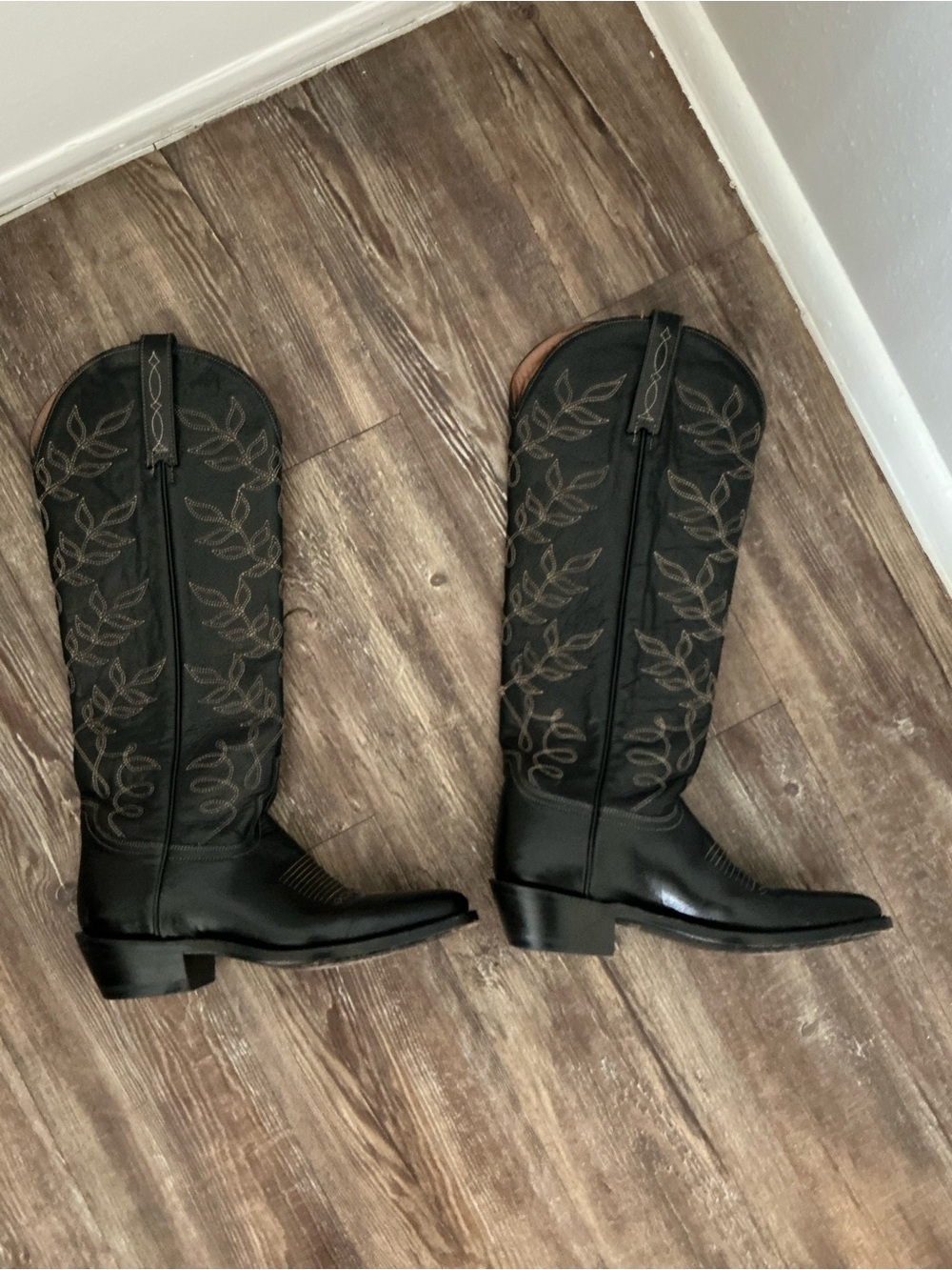 Lucchese Willow Black Embroidered Women's Western Cowboy Boots Size 7